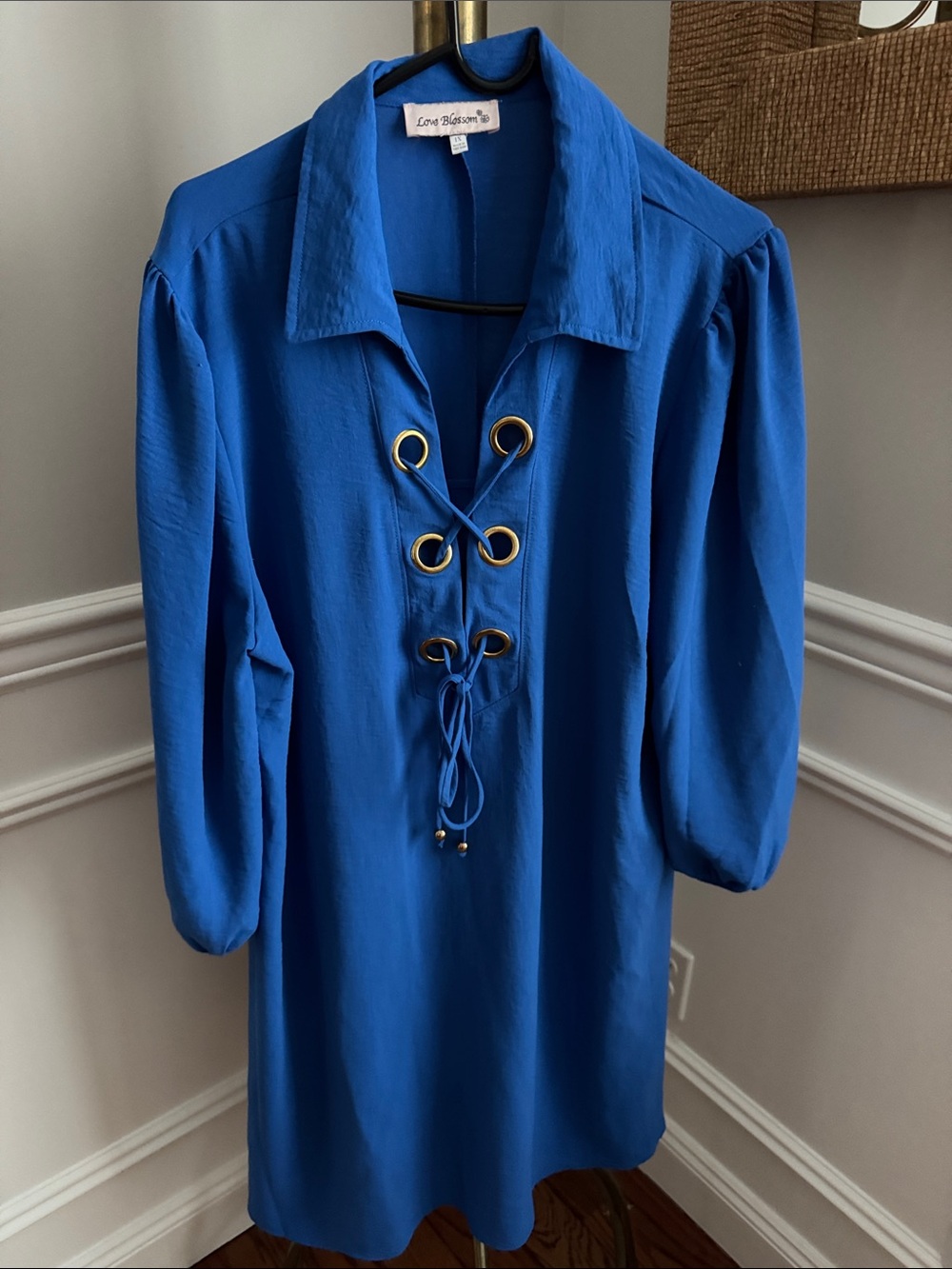 Lace-Up Shirt Mini Dress in Royal Blue by Love + Blossom